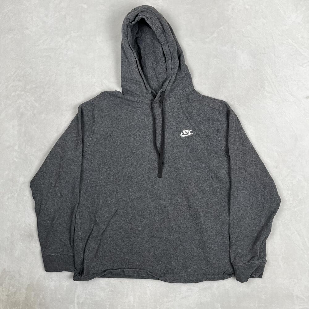 Nike Hoodie Womens Large Gray Pullover Sweatshirt Small Swoosh Light Weight Gym